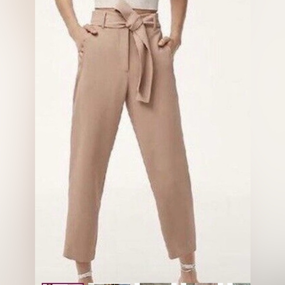 Aritzia Wilfred Neutral High Waisted Cropped Pants Belted Size 10 Mauve